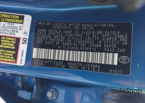 2020 Toyota Camry Le Hybrid from USA, damaged, VIN 4T1C31AK9LU016815